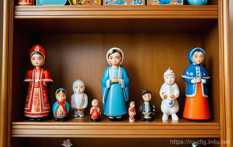 피규어 수집가를 위한 전시회 정보 - **A Collector's Joy at a Russian Convention:** A dynamic, wide shot of a vibrant collectible figurin...